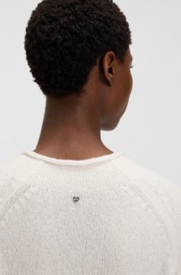 Wool-blend sweater with rolled collar and cuffs, White