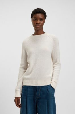 Wool-blend sweater with rolled collar and cuffs, White