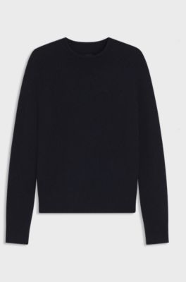 Wool-blend sweater with rolled collar and cuffs, Dark Blue