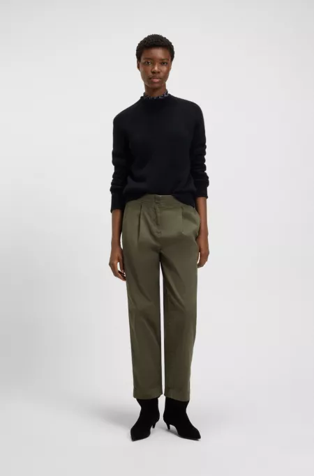 Wool-blend sweater with rolled collar and cuffs