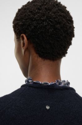 Pullover aus Woll-Mix mit gerolltem Ausschnitt und &Auml;rmelb&uuml;ndchen, Dunkelblau