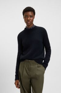 Wool-blend sweater with rolled collar and cuffs, Dark Blue