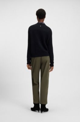 Wool-blend sweater with rolled collar and cuffs, Dark Blue