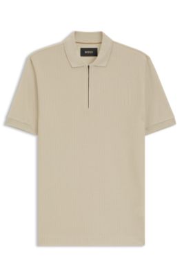 Structured-cotton polo shirt with zip placket, Light Beige