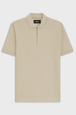 Structured-cotton polo shirt with zip placket, Light Beige