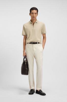 Structured-cotton polo shirt with zip placket, Light Beige