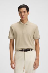 Polo van gestructureerde katoen met ritssluiting, Lichtbeige