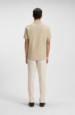 Structured-cotton polo shirt with zip placket, Light Beige