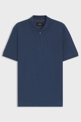 Structured-cotton polo shirt with zip placket, Dark Blue