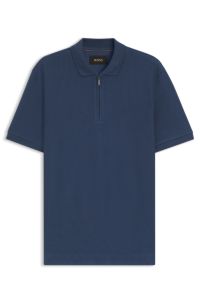 Polo van gestructureerde katoen met ritssluiting, Donkerblauw