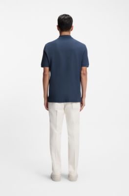 Structured-cotton polo shirt with zip placket, Dark Blue