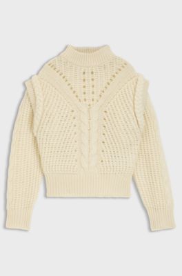 Structured-knit sweater with alpaca and virgin wool, Natural