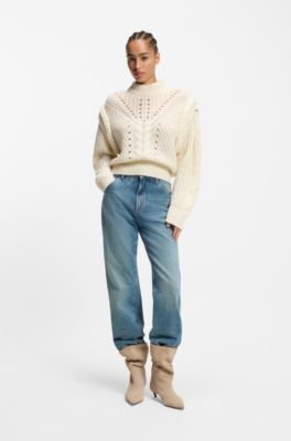Structured-knit sweater with alpaca and virgin wool, Natural