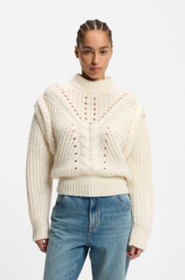 Structured-knit sweater with alpaca and virgin wool, Natural