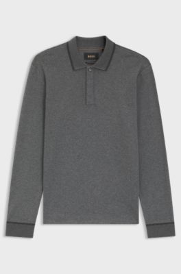 Cotton-cashmere polo shirt with covered placket, Grey