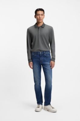 Cotton-cashmere polo shirt with covered placket, Grey