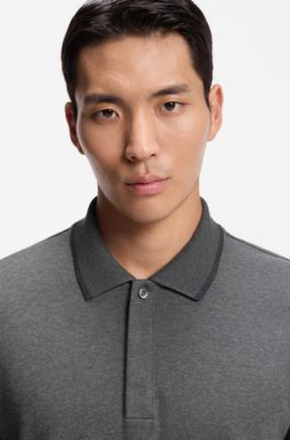 Cotton-cashmere polo shirt with covered placket, Grey