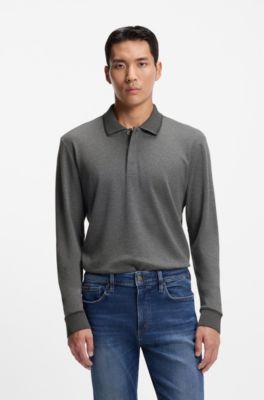 Cotton-cashmere polo shirt with covered placket, Grey