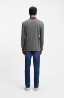 Cotton-cashmere polo shirt with covered placket, Grey