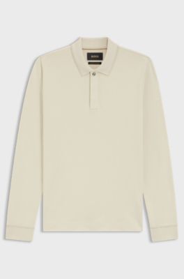 Cotton-cashmere polo shirt with covered placket, Natural