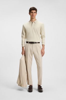 Cotton-cashmere polo shirt with covered placket, Natural