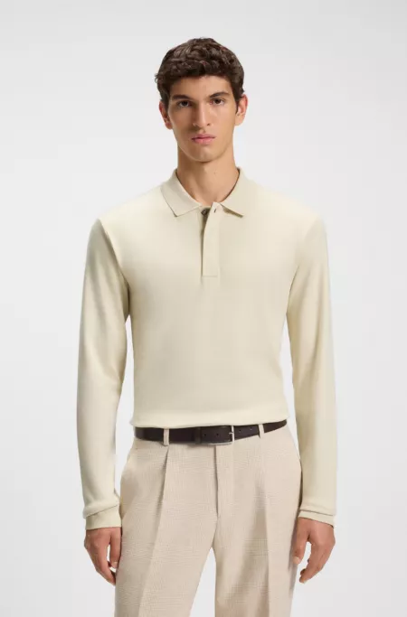 Cotton-cashmere polo shirt with covered placket
