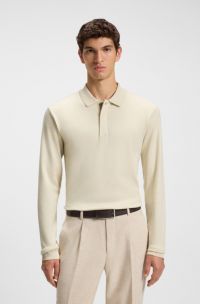 Poloshirt aus Baumwoll-Mix mit Kaschmir und verdeckter Knopfleiste, Natur