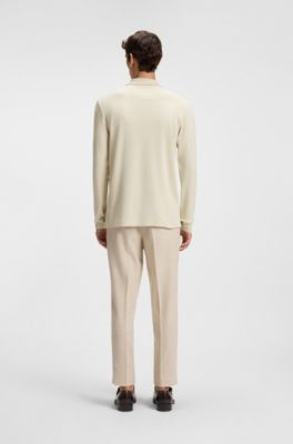 Cotton-cashmere polo shirt with covered placket, Natural