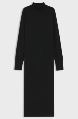 Relaxed-fit knitted dress in a virgin-wool blend, Black