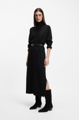 Relaxed-Fit Strickkleid aus Schurwoll-Mix, Schwarz