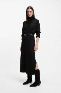 Relaxed-fit knitted dress in a virgin-wool blend, Black