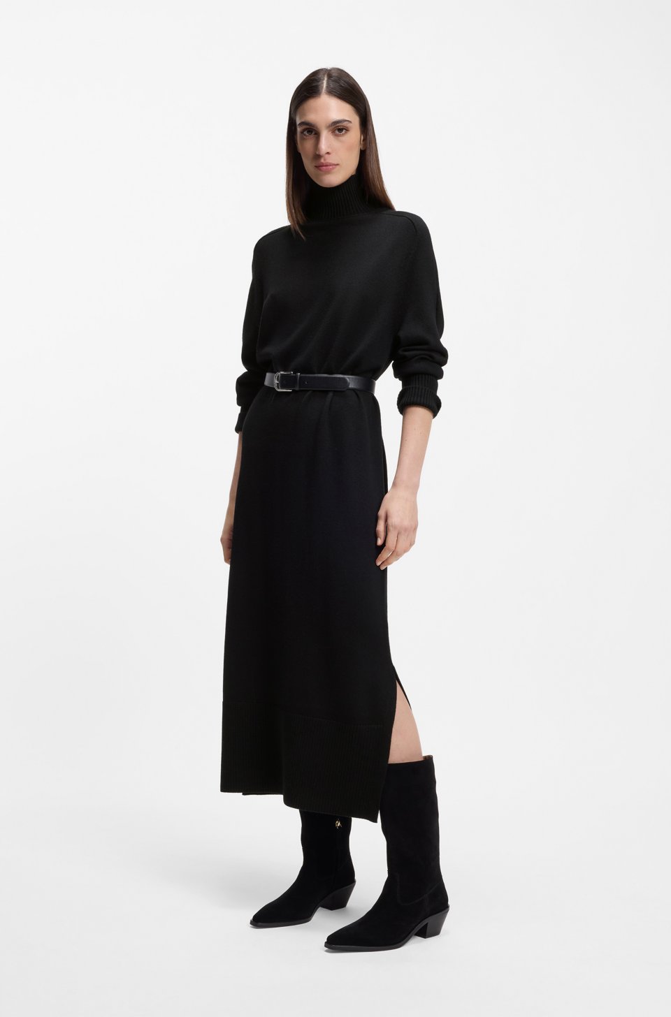 Relaxed-fit knitted dress in a virgin-wool blend