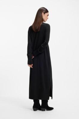 Relaxed-fit knitted dress in a virgin-wool blend, Black