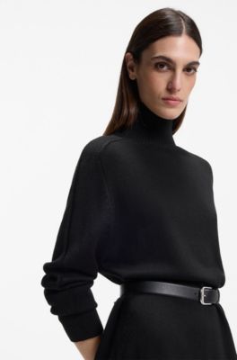 Relaxed-fit knitted dress in a virgin-wool blend, Black