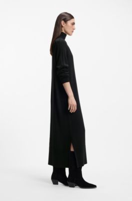 Relaxed-fit knitted dress in a virgin-wool blend, Black