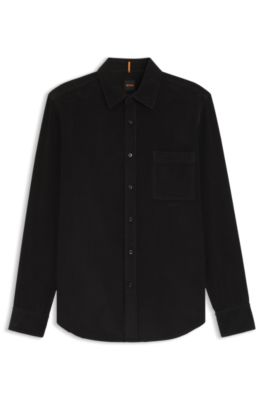 Regular-fit overhemd van katoenen corduroy, Zwart