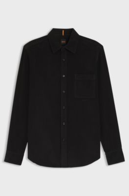 Regular-fit shirt in cotton corduroy, Black