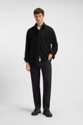Regular-fit shirt in cotton corduroy, Black