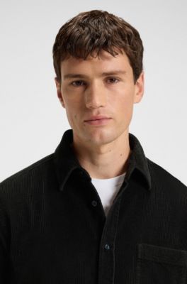 Regular-fit shirt in cotton corduroy, Black
