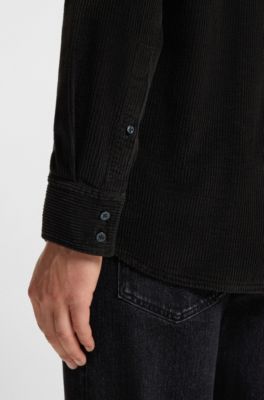 Regular-fit shirt in cotton corduroy, Black