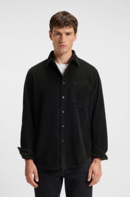 Regular-fit shirt in cotton corduroy, Black