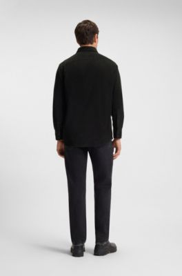 Regular-fit shirt in cotton corduroy, Black