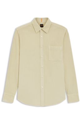 Regular-fit overhemd van katoenen corduroy, Lichtbeige