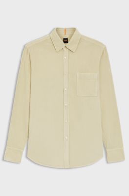 Regular-fit shirt in cotton corduroy, Light Beige