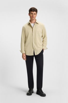 Regular-fit overhemd van katoenen corduroy, Lichtbeige