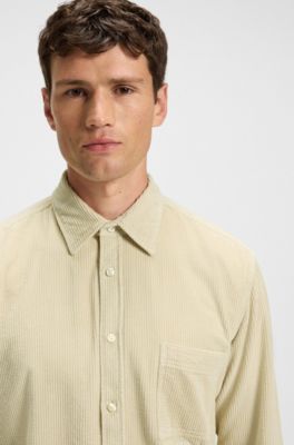 Regular-fit shirt in cotton corduroy, Light Beige