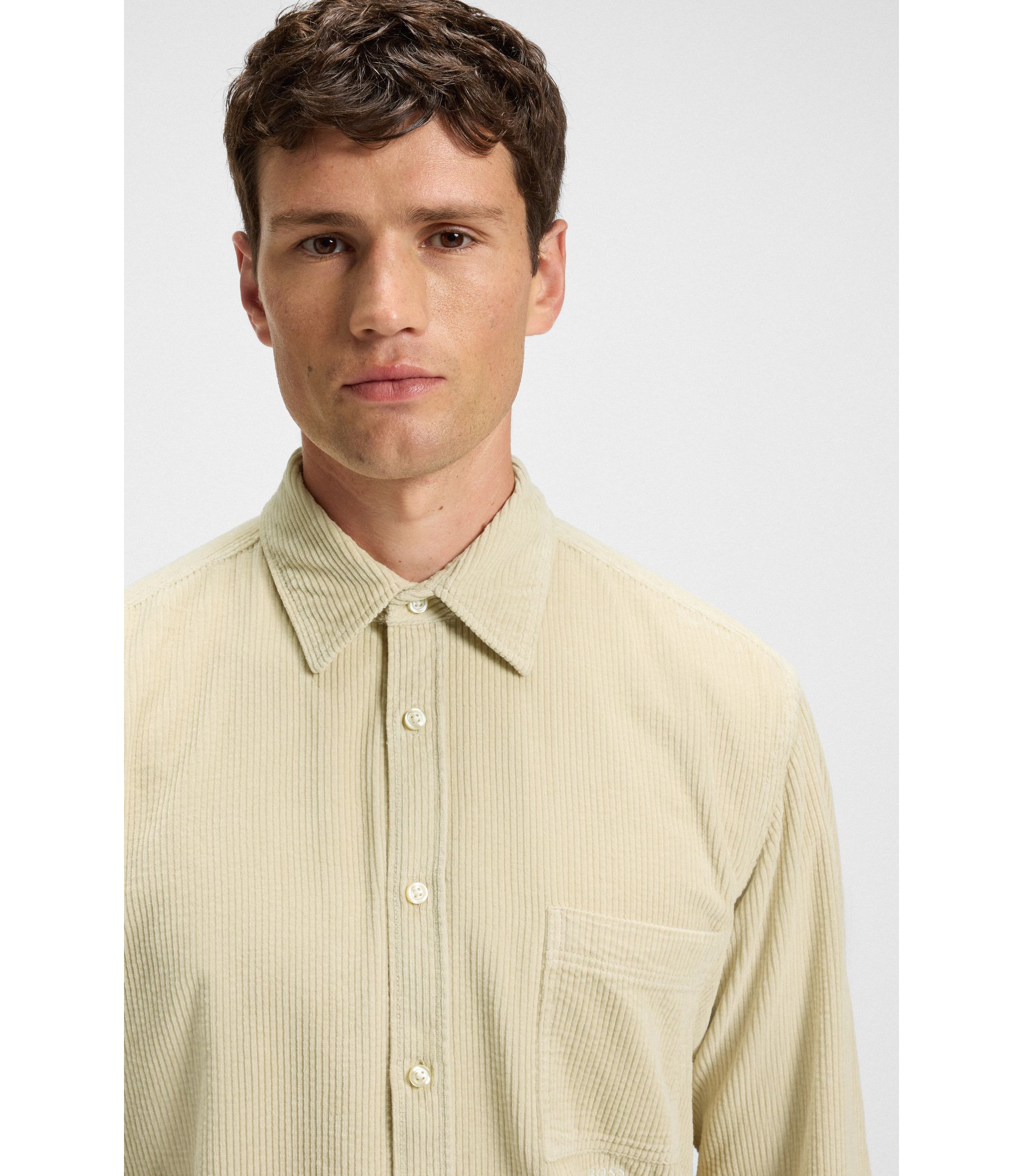BOSS Regular-fit shirt in cotton corduroy Light Beige