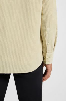 Regular-fit shirt in cotton corduroy, Light Beige