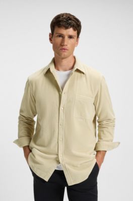 Regular-fit shirt in cotton corduroy, Light Beige