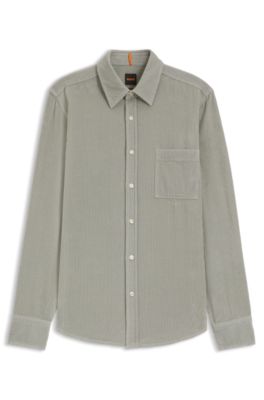 Regular-fit shirt in cotton corduroy, Light Green